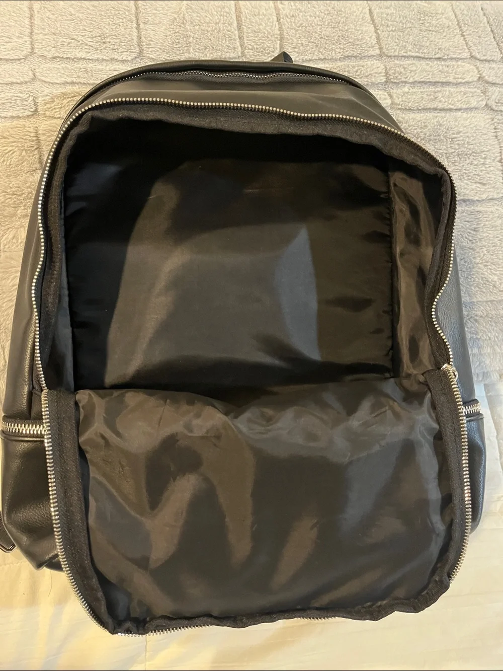 Target Black Faux Leather Backpack with Silver Zippers and Front Pocket